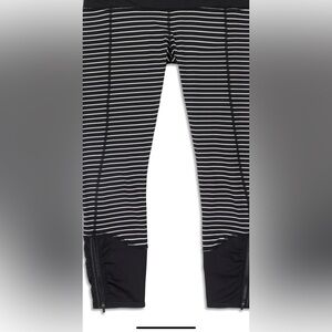Lululemon Runday Crop Leggings Womens 8 Parallel Stripe Black White Ankle Zip